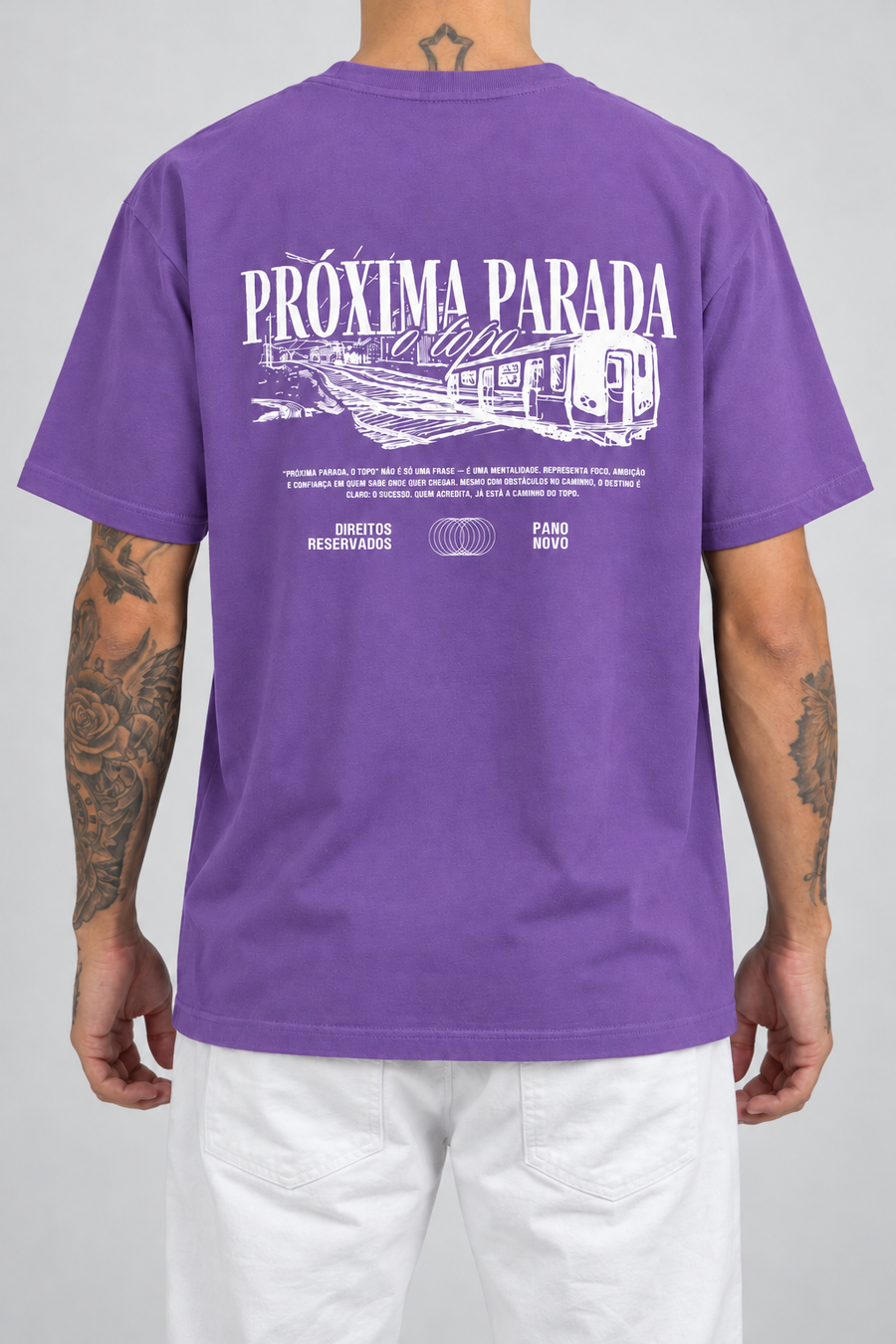 Cor: Roxo | Costas | Camiseta Próxima Parada o Topo (Verso)