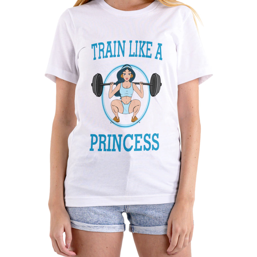 Cor: Branco | Frente | Camiseta Train Like A Princess (Várias Cores) | Foto original sem rosto
