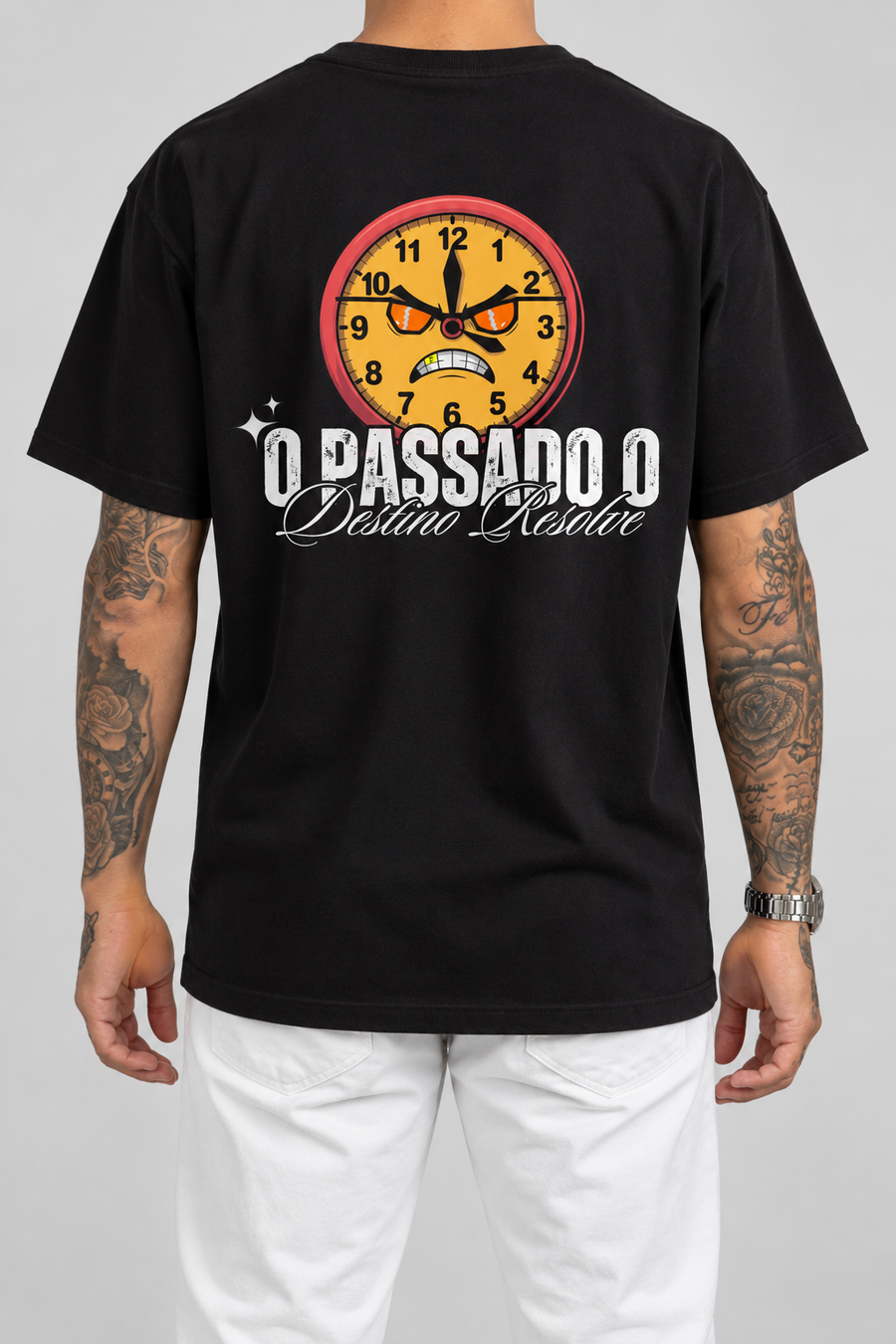 Camiseta O Passado o Destino Resolve (Verso) — estúdio sem rosto