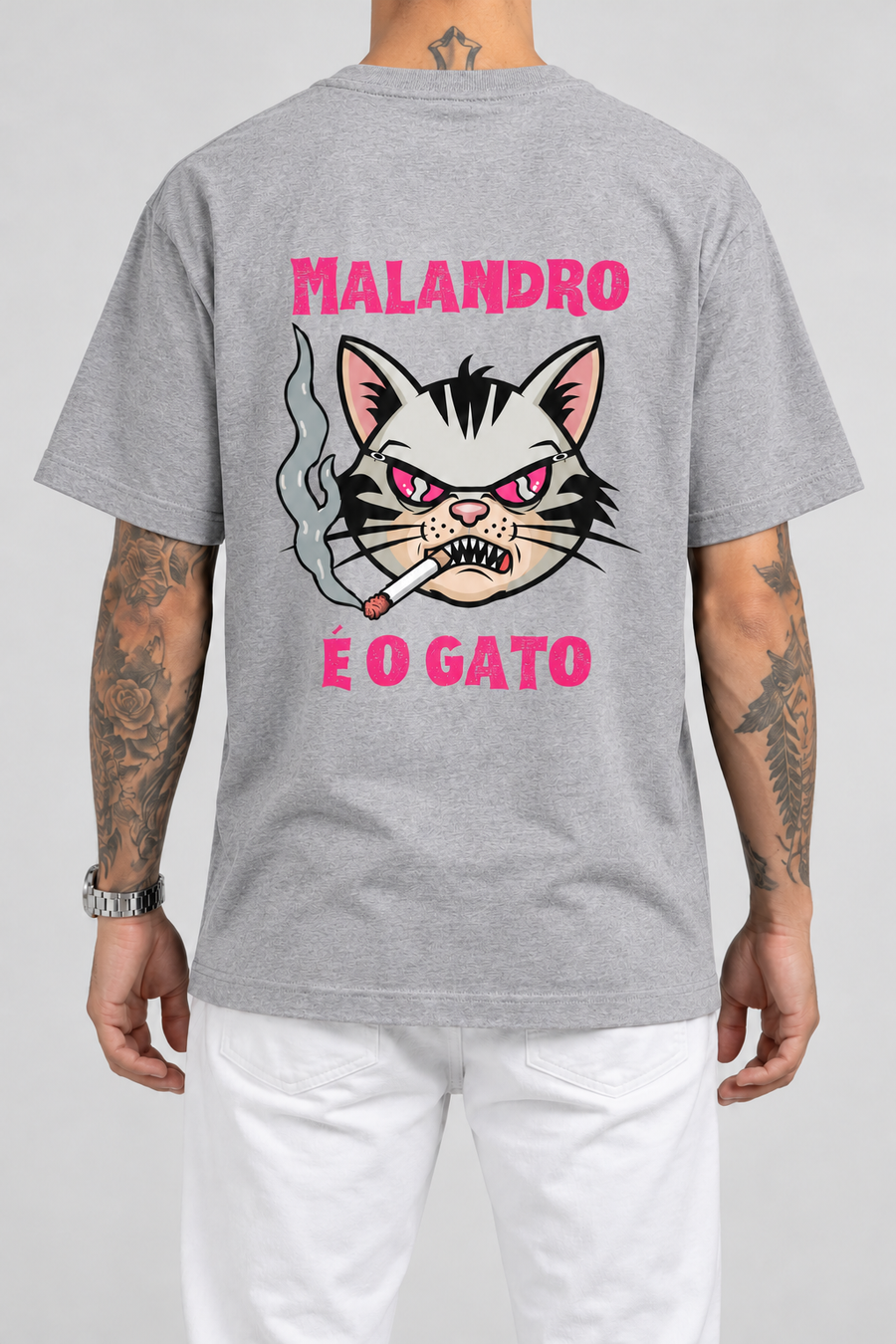 Cor: Cinza | Costas | Camiseta Malandro É O Gato (Verso)