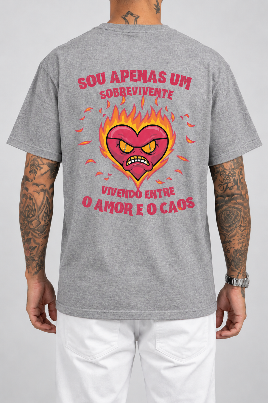Cor: Cinza | Costas | Camiseta Sou Apenas Um Sobrevivente (Verso)
