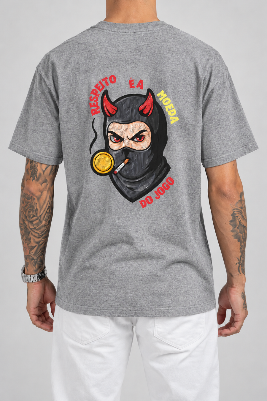 Cor: Cinza | Costas | Camiseta Respeito É A Moeda Do Jogo (Verso)