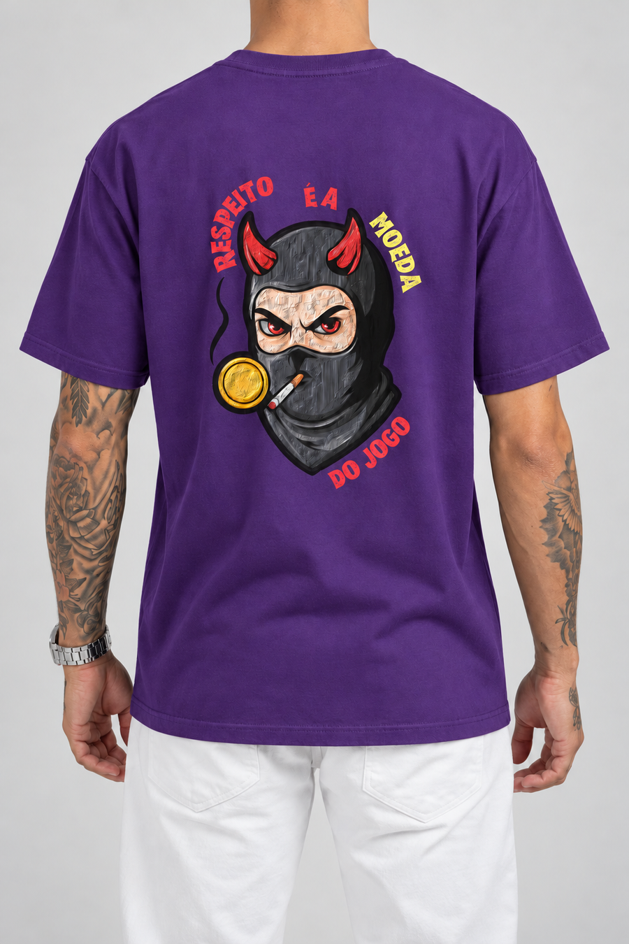 Cor: Roxo | Costas | Camiseta Respeito É A Moeda Do Jogo (Verso)