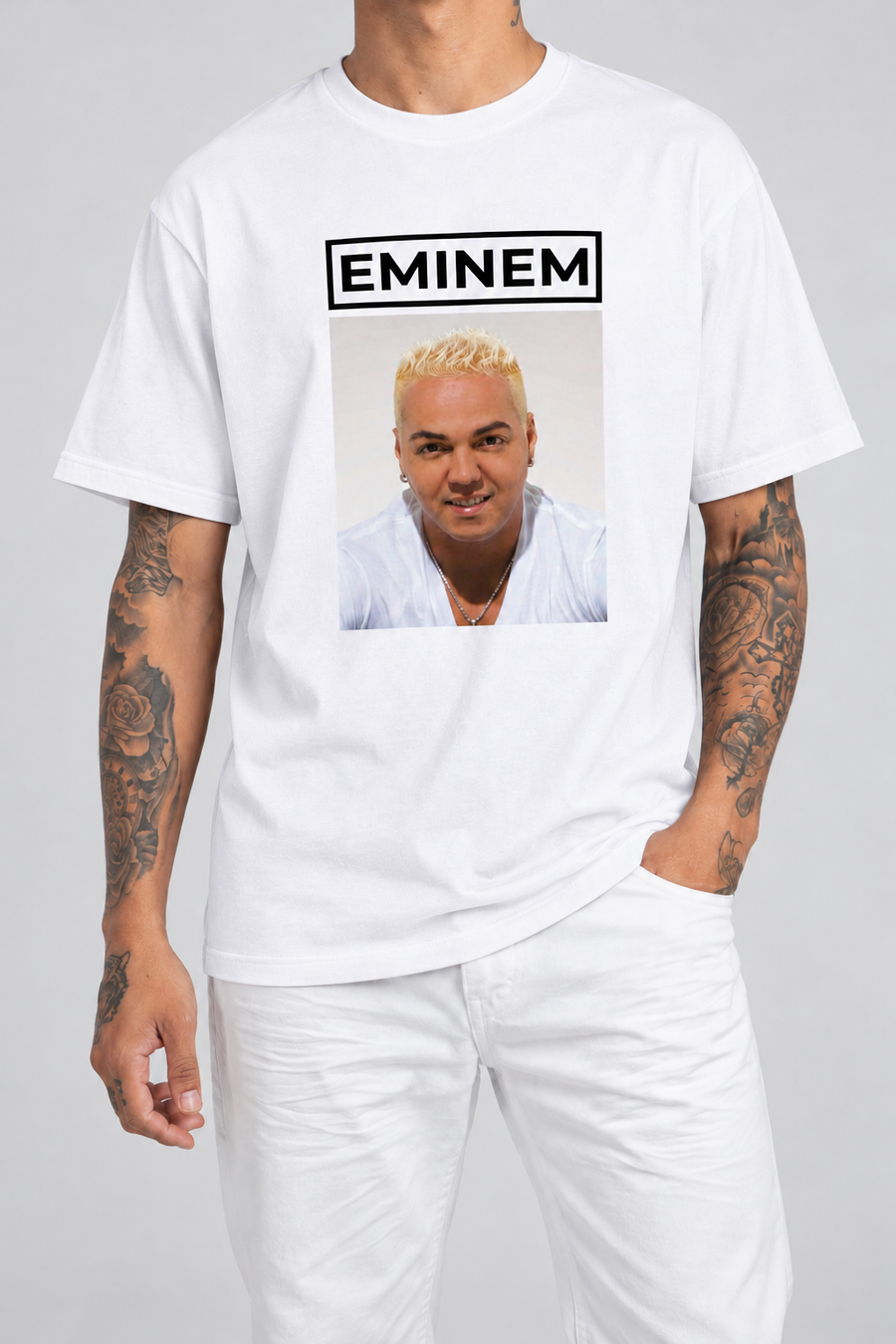 Cor: Branco | Frente | Camiseta Eminem Unissex (Belo)