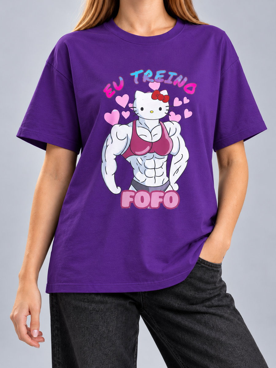 Cor: Roxo | Frente | Camiseta Hello Kitty Maromba (Várias Cores) | Unissex, caimento solto, sem rosto
