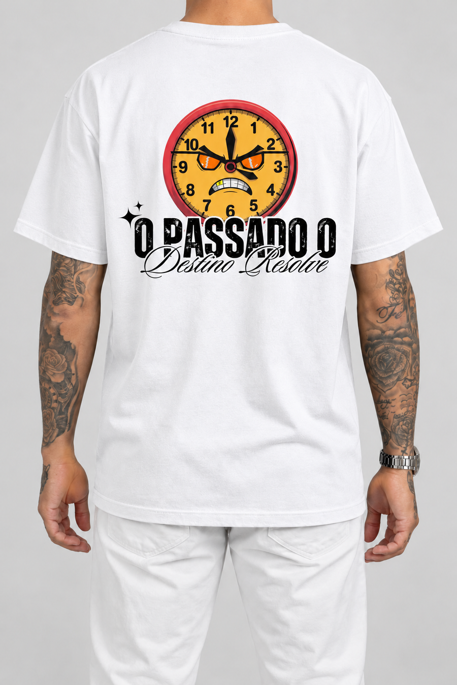 Cor: Branco | Costas | Camiseta O Passado o Destino Resolve (Verso)