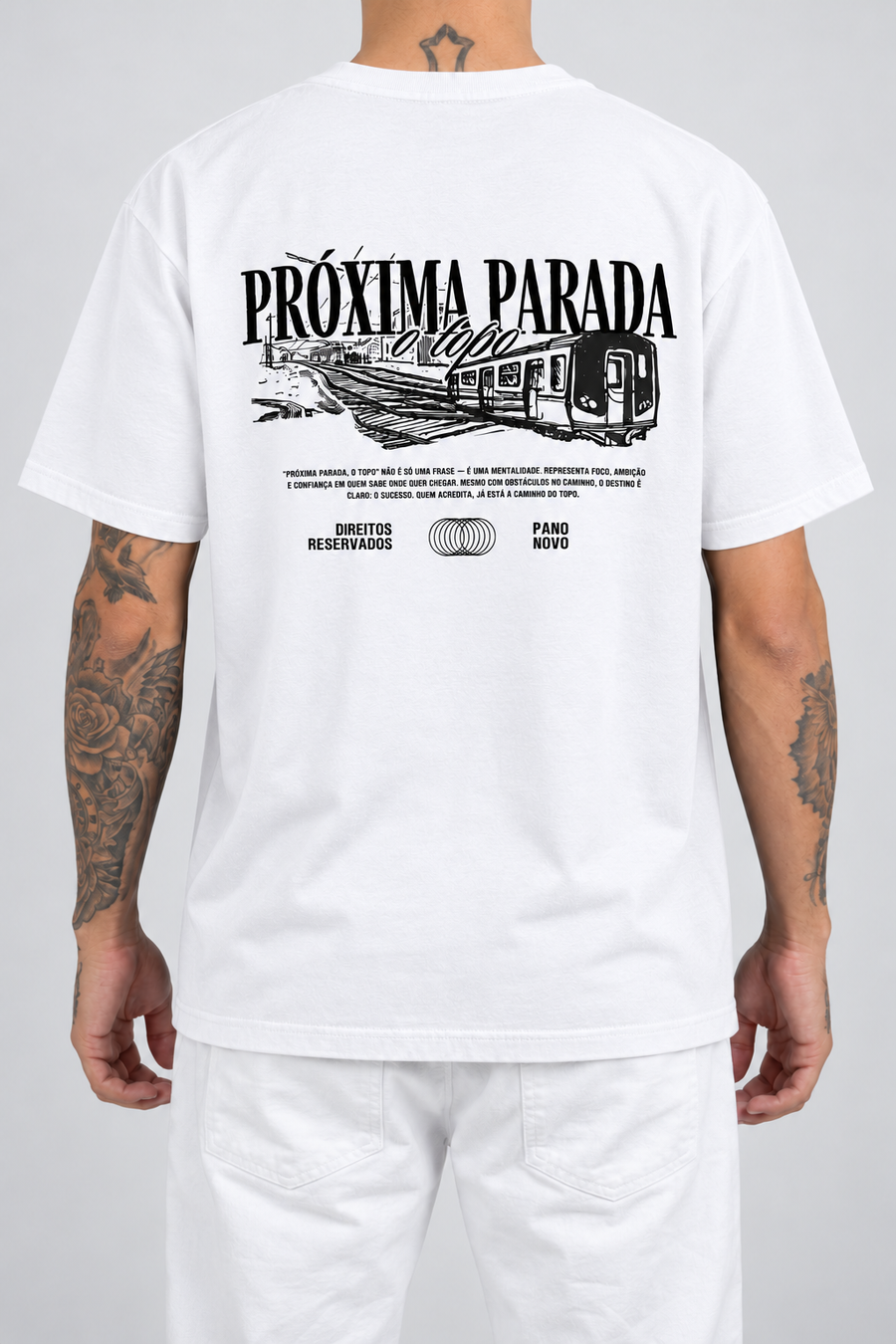 Cor: Branco | Costas | Camiseta Próxima Parada o Topo (Verso)