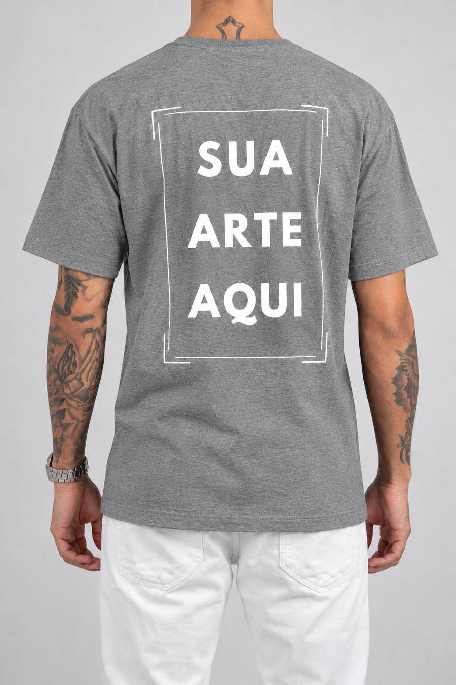 Cor: Cinza | Costas | Camiseta Unissex Sua Estampa Aqui (COSTAS)