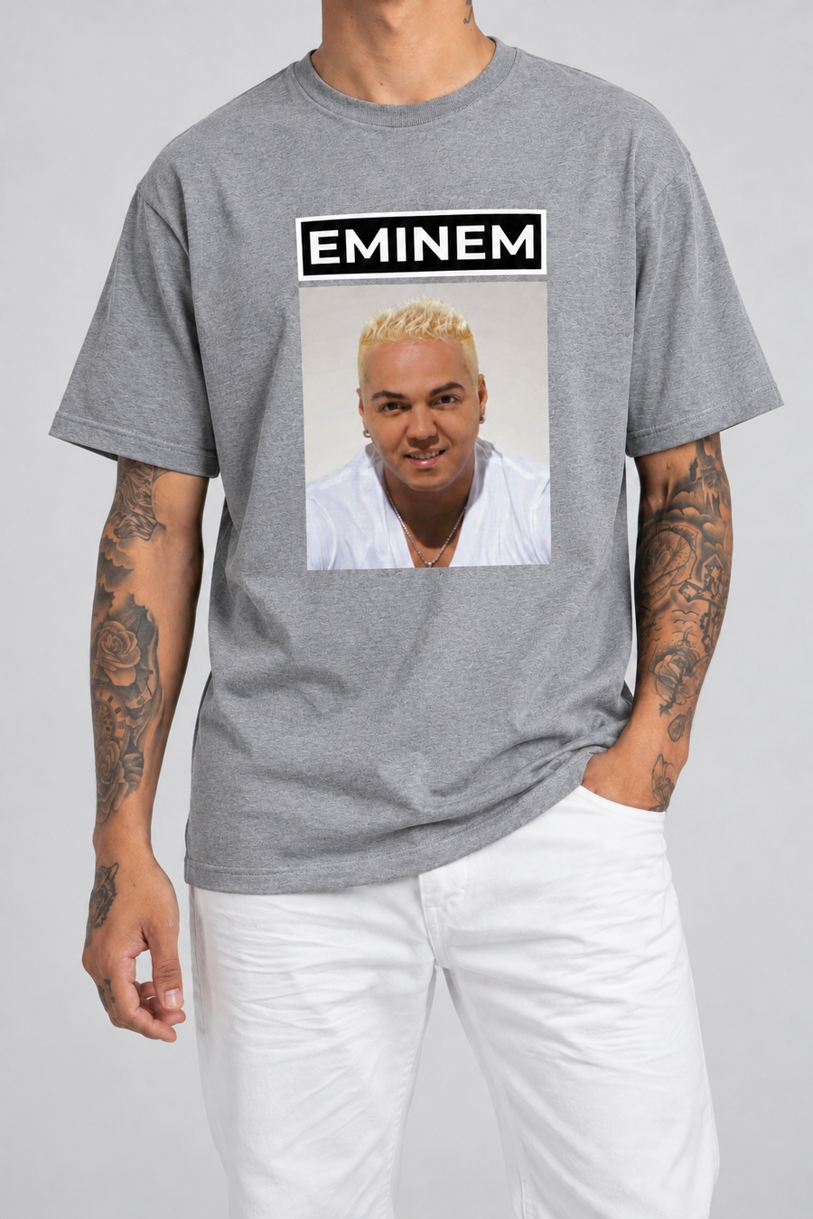 Cor: Cinza | Frente | Camiseta Eminem Unissex (Belo)