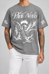 Cor: Cinza | Frente | Camiseta Fire Skeleton Pano Novo Preto (Frente)