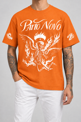 Cor: Laranja | Frente | Camiseta Fire Skeleton Pano Novo Preto (Frente)