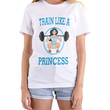 Cor: Branco | Frente | Camiseta Train Like A Princess (Várias Cores) | Foto original sem rosto