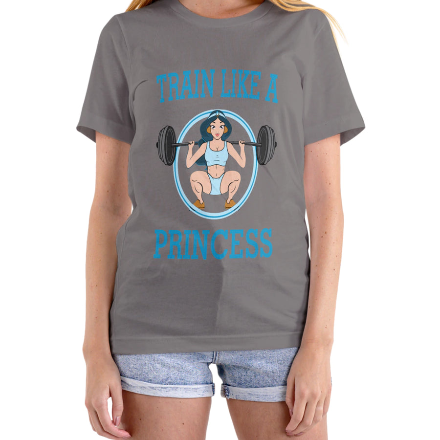 Cor: Cinza | Frente | Camiseta Train Like A Princess (Várias Cores) | Foto original sem rosto