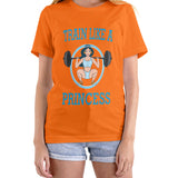 Cor: Laranja | Frente | Camiseta Train Like A Princess (Várias Cores) | Foto original sem rosto