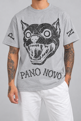 Cor: Cinza | Frente | Camiseta Bone Pitbull Pano Novo Branco (Frente)
