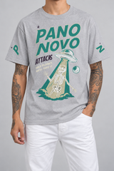 Cor: Cinza | Frente | Camiseta Skeleton Abduction Pano Novo Branco (Frente)