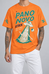 Cor: Laranja | Frente | Camiseta Skeleton Abduction Pano Novo Branco (Frente)