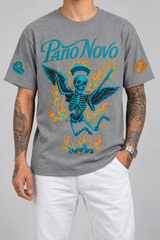 Cor: Cinza | Frente | Camiseta Colorful Skeleton Pano Novo Preto (Frente)