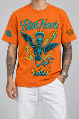 Cor: Laranja | Frente | Camiseta Colorful Skeleton Pano Novo Preto (Frente)