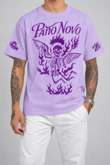 Cor: Roxo | Frente | Camiseta Colorful Skeleton Pano Novo Branco (Frente)