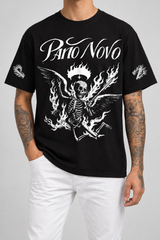 Camiseta Fire Skeleton Pano Novo Preto (Frente) — estúdio sem rosto