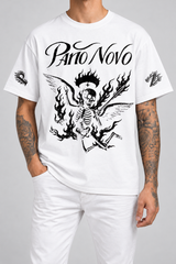 Camiseta Fire Skeleton Pano Novo Branco (Frente) — estúdio sem rosto