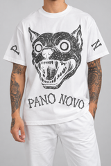 Cor: Branco | Frente | Camiseta Bone Pitbull Pano Novo Preto (Frente)