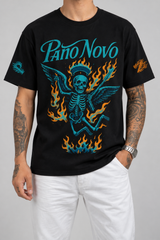 Camiseta Colorful Skeleton Pano Novo Preto (Frente) — estúdio sem rosto