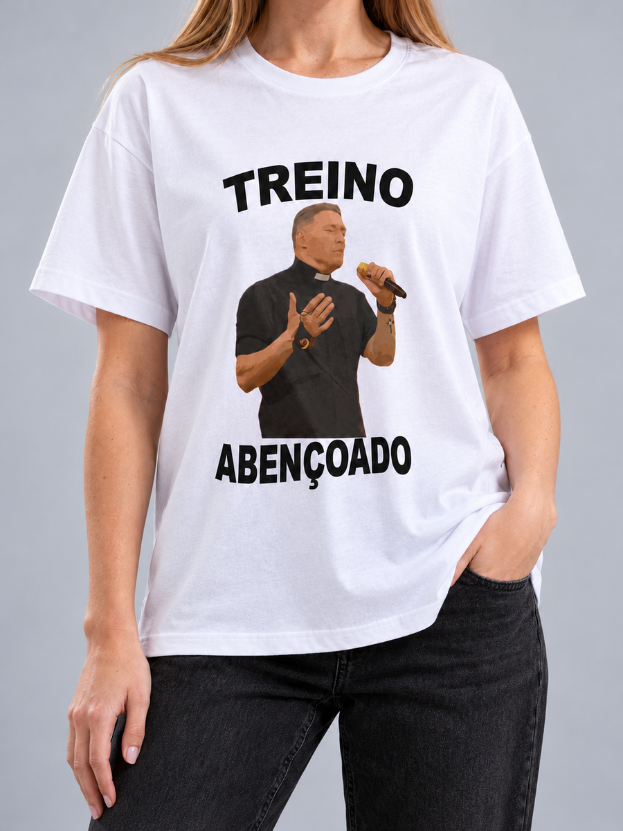 Camiseta Treino Abençoado (Várias Cores) — estúdio sem rosto | Unissex, caimento solto, sem rosto