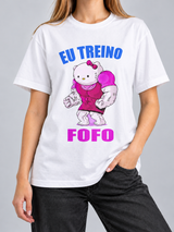 Cor: Branco | Frente | Camiseta Treino Fofo Hello Kitty Maromba (Várias Cores) | Unissex, caimento solto, sem rosto