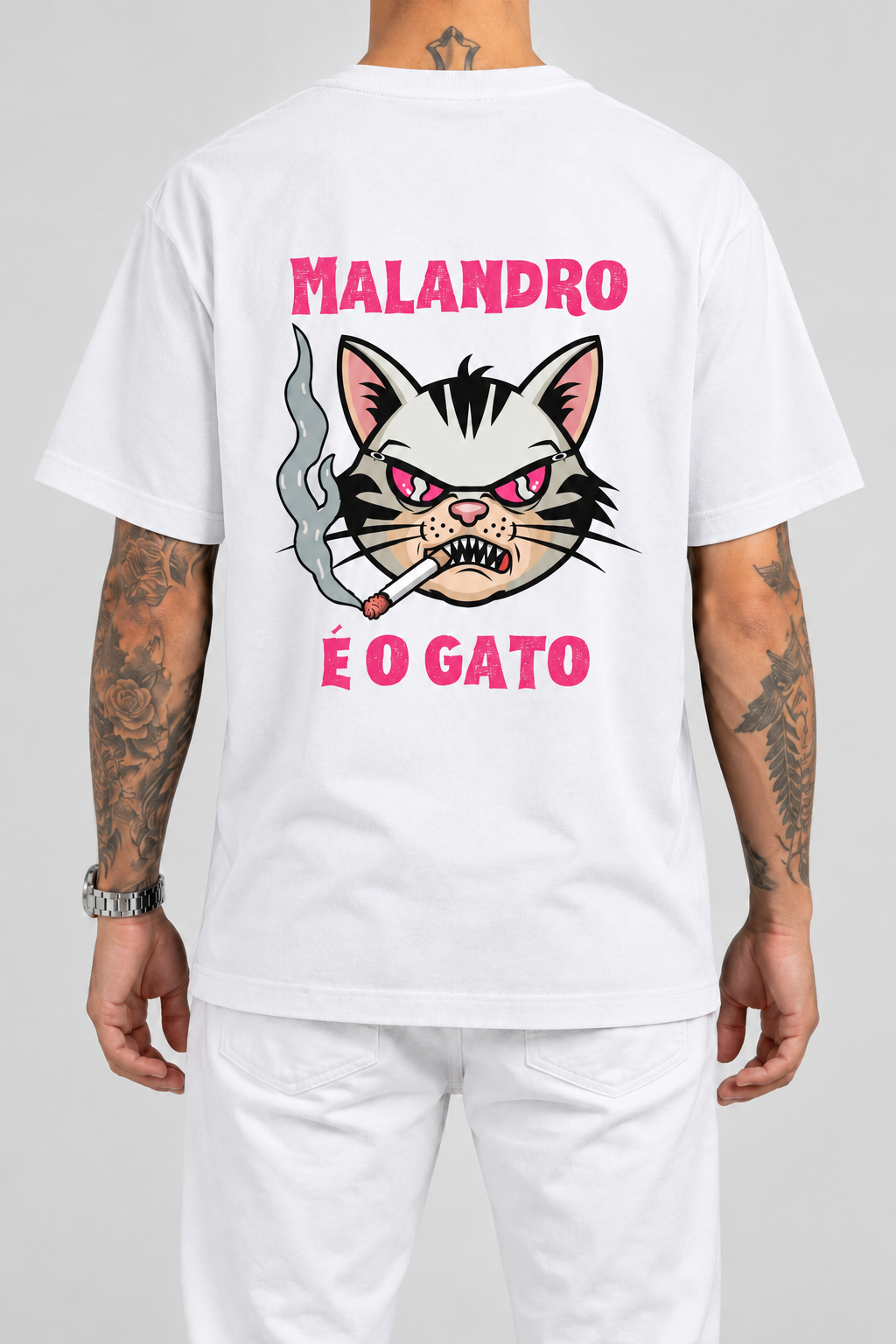 Cor: Branco | Costas | Camiseta Malandro É O Gato (Verso)
