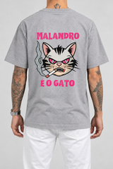 Cor: Cinza | Costas | Camiseta Malandro É O Gato (Verso)
