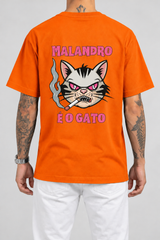 Cor: Laranja | Costas | Camiseta Malandro É O Gato (Verso)