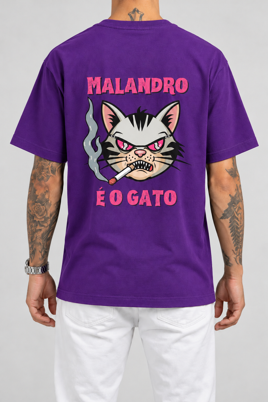 Cor: Roxo | Costas | Camiseta Malandro É O Gato (Verso)
