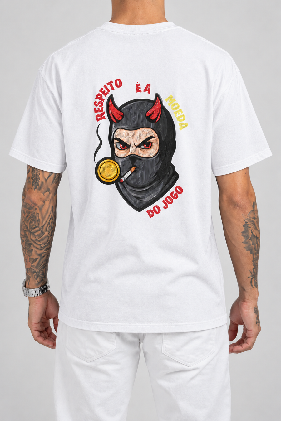 Cor: Branco | Costas | Camiseta Respeito É A Moeda Do Jogo (Verso)