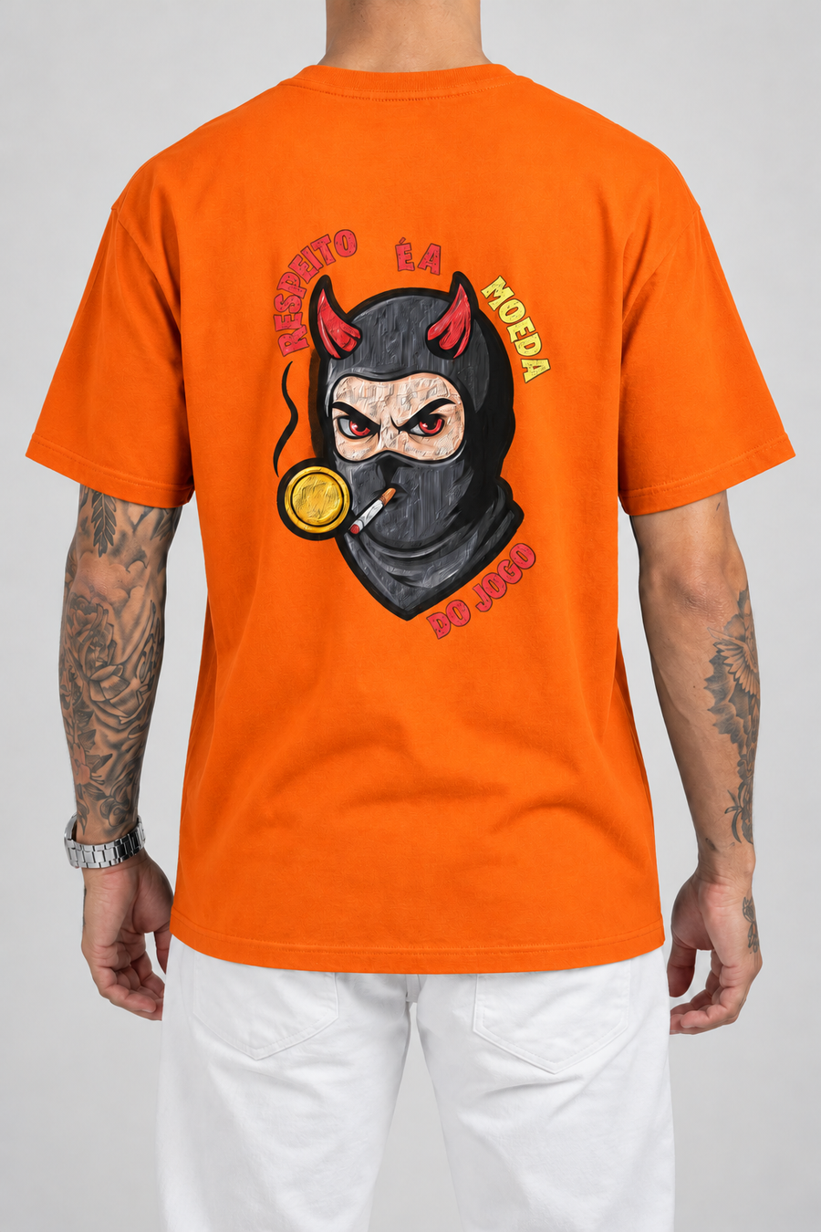 Cor: Laranja | Costas | Camiseta Respeito É A Moeda Do Jogo (Verso)
