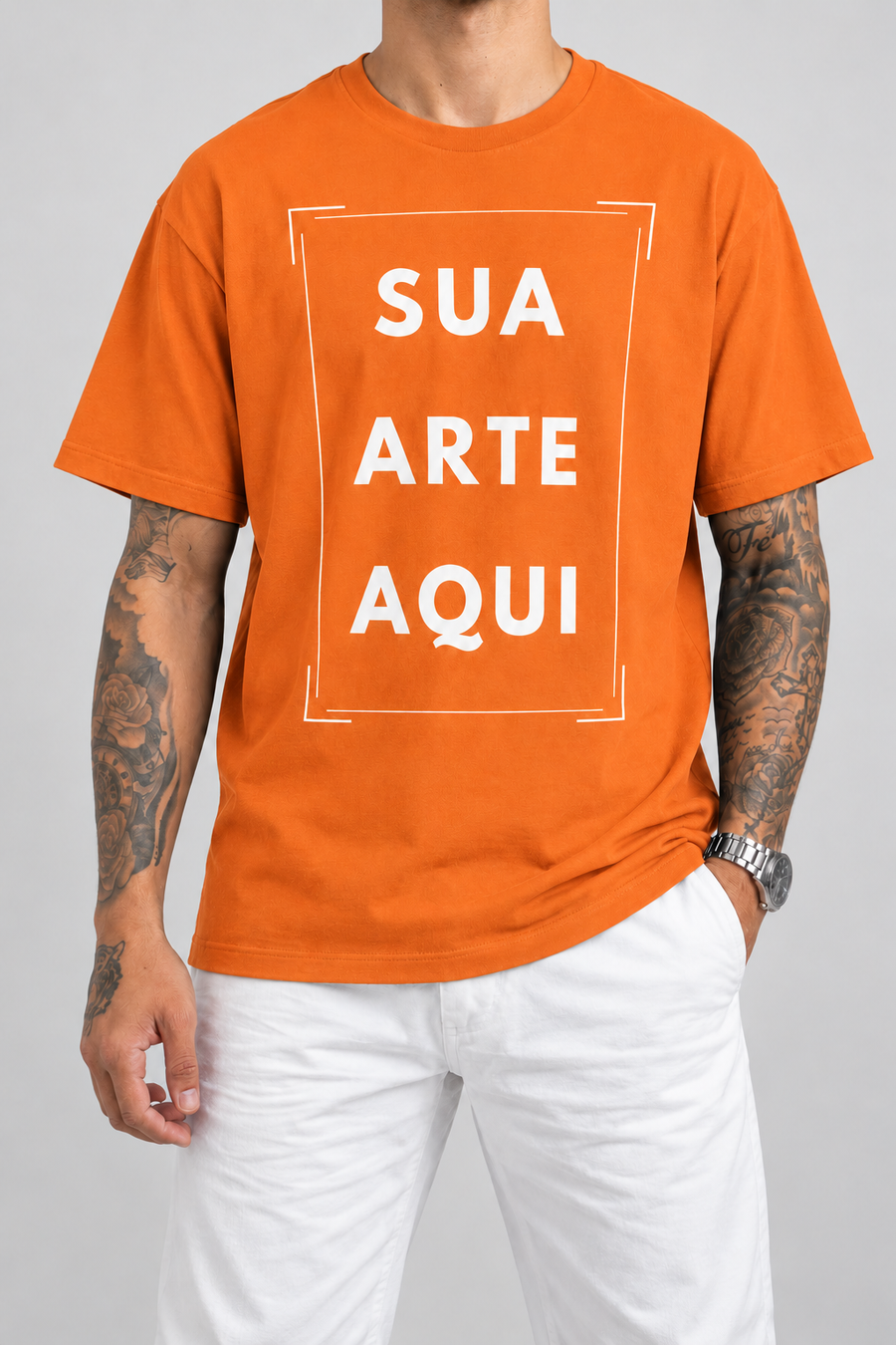 Cor: Laranja | Frente | Camiseta Unissex Sua Estampa Aqui (FRENTE)