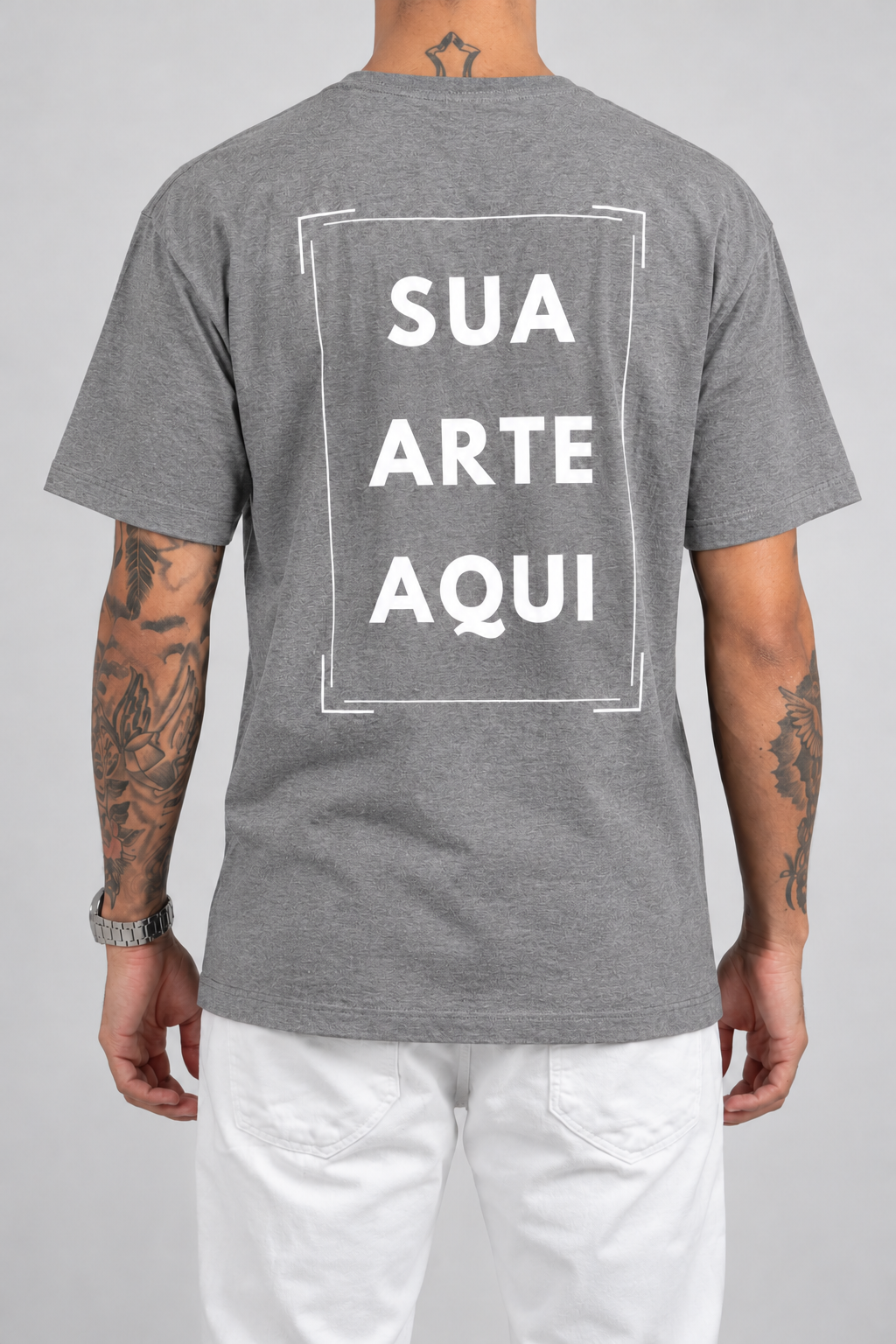 Cor: Cinza | Costas | Camiseta Unissex Sua Estampa Aqui (COSTAS)