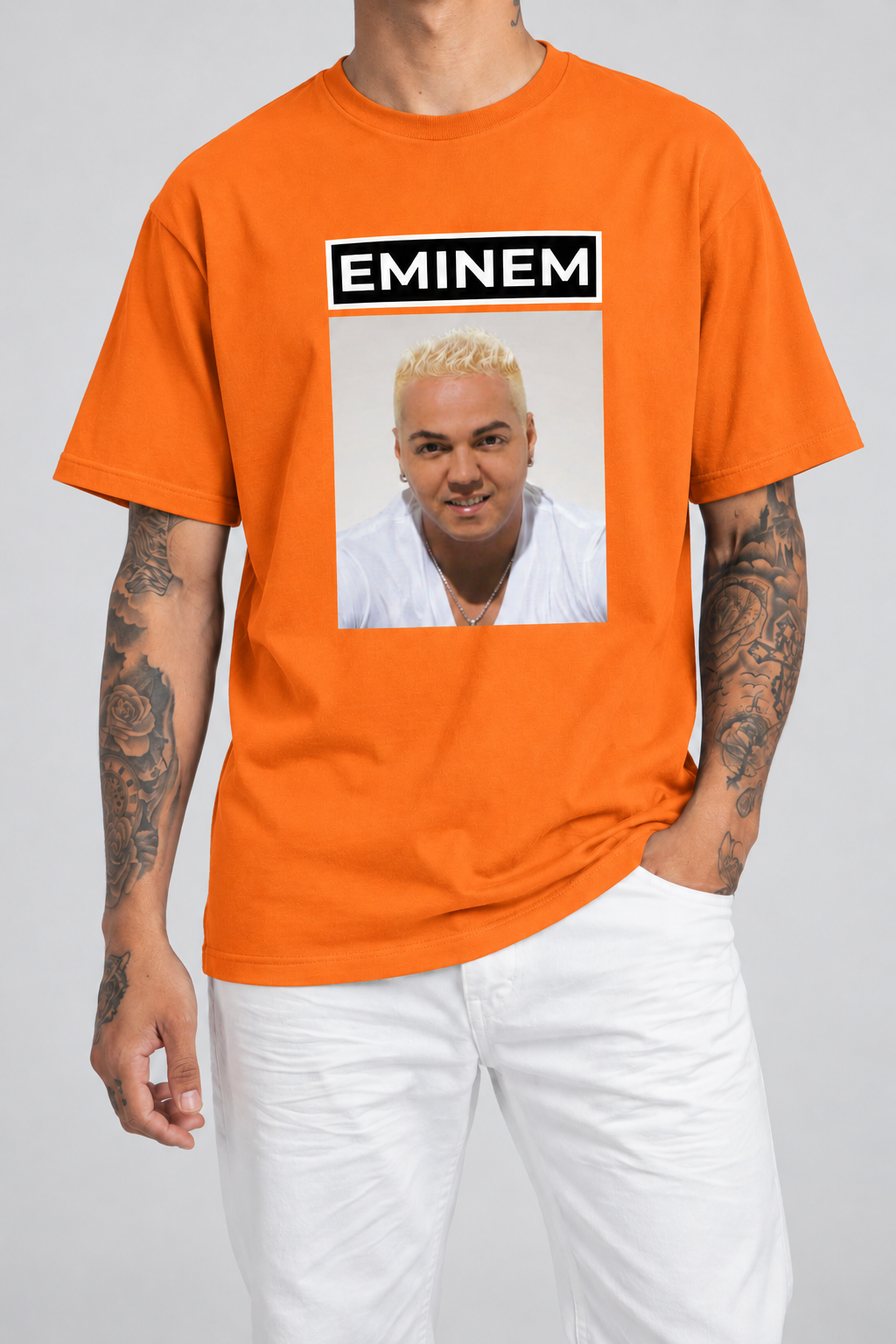 Cor: Laranja | Frente | Camiseta Eminem Unissex (Belo)