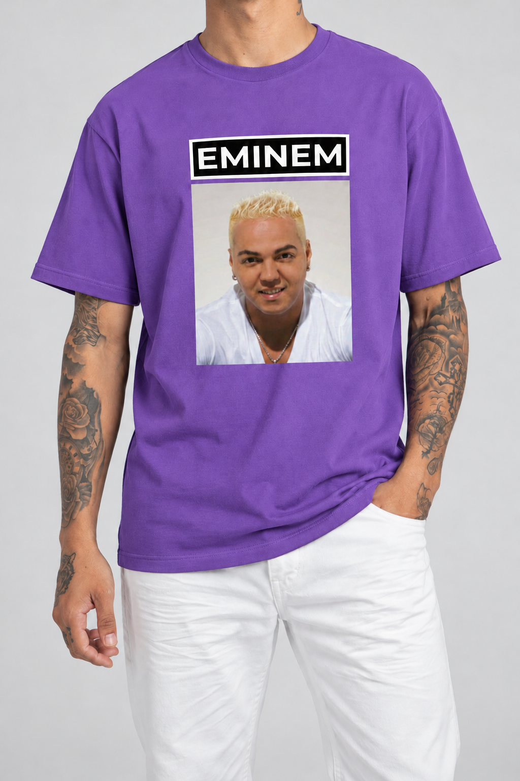 Cor: Roxo | Frente | Camiseta Eminem Unissex (Belo)