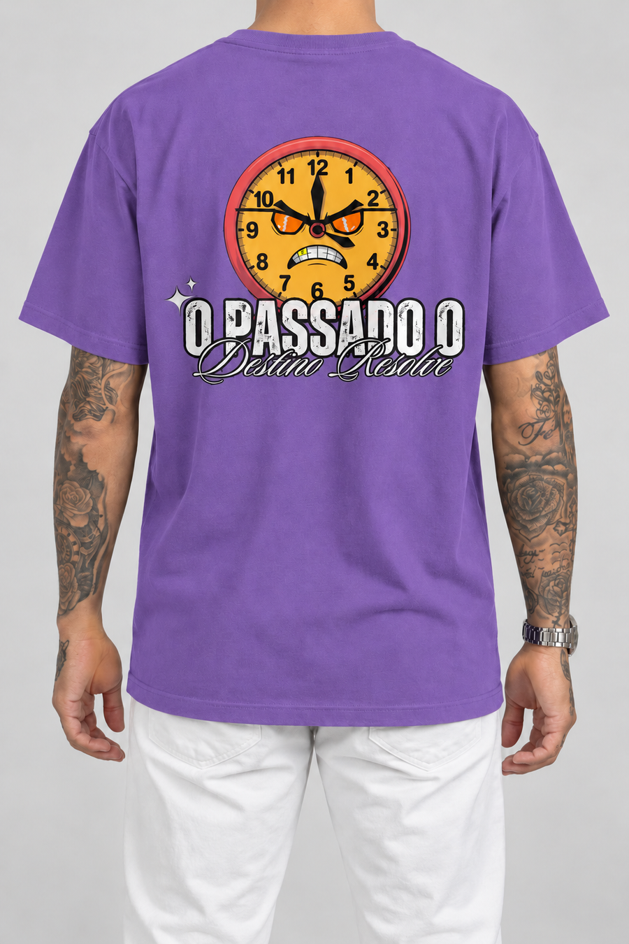 Cor: Roxo | Costas | Camiseta O Passado o Destino Resolve (Verso)