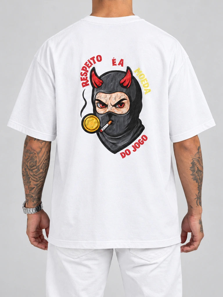 Cor: Branco | Costas | Oversized — Camiseta Respeito É A Moeda Do Jogo (Verso)
