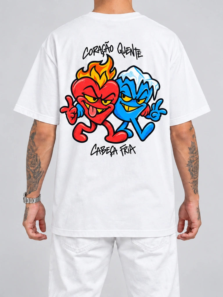 Cor: Branco | Costas | Oversized — Coração Quente, Cabeça Fria