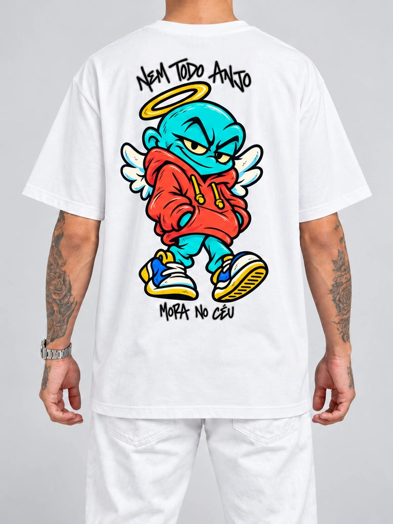 Cor: Branco | Costas | Oversized — Nem Todo Anjo Mora no Céu